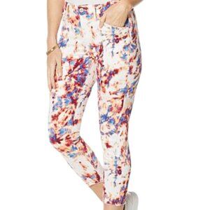 SkinnyGirl Reagan High-Rise Seamed Skinny Ankle Raw Hem Jeans Splash Tie Dye